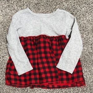 Wonder Nation Gray and Red Checkered Long Sleeve Tee